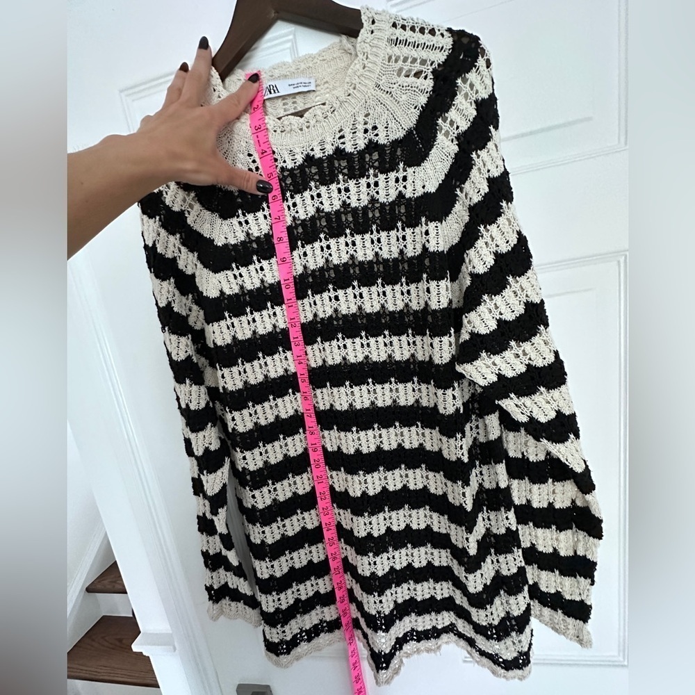 ZARA CROCHET STRIPED POINTELLE KNIT SWEATER DRESS Size Medium Mini dress - Picture 8 of 8